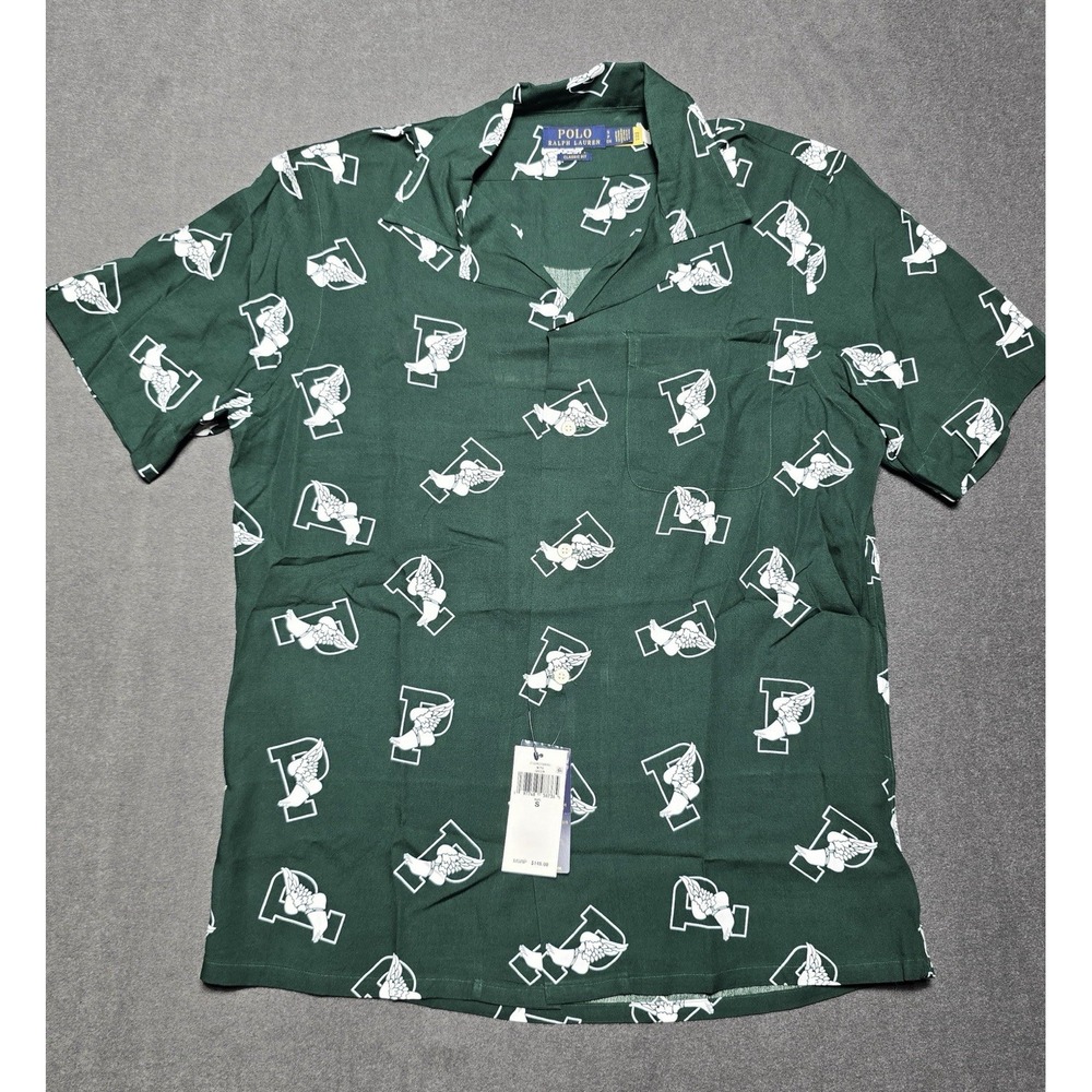 Polo Ralph Lauren Men's All Over Print P-Wing Camp Shirt Button Up Green Small S